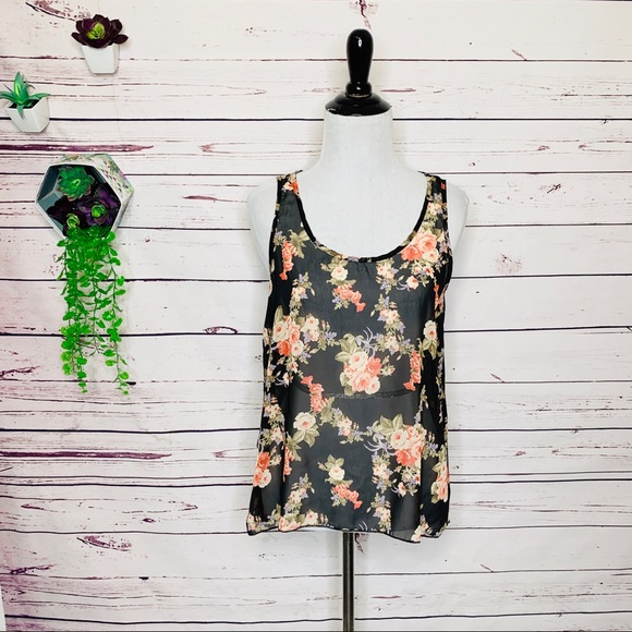 Papaya Sheer Black Floral & Lace Tank Top Size Medium - Picture 9 of 9